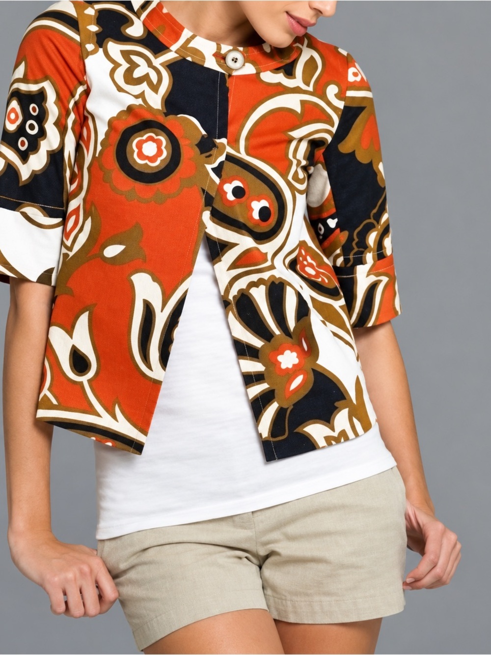 J. Crew Vintage Paisley Print Button-Front Jacket in Orange, Navy & White